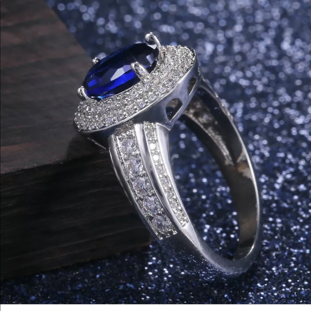 925 Stamped Sterling Silver Blue Sapphire Ring - Picture 8 of 8